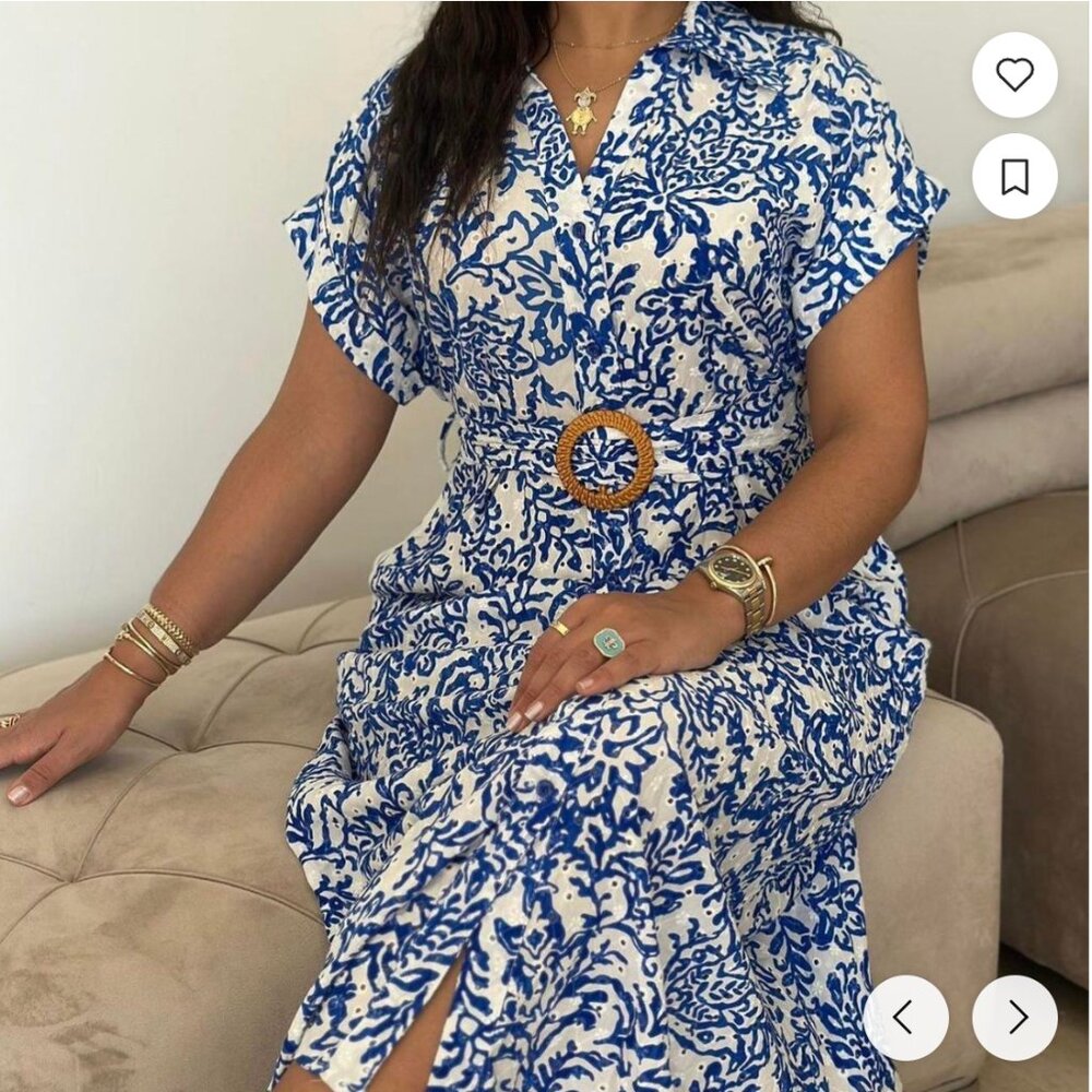ZARA BLUE OPENWORK EMBROIDERY EMBROIDERED MIDI DRESS BUTTONS M,L,XL 3077/615 - Picture 5 of 17
